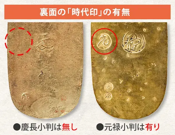 慶長小判と元禄小判の、時代印の有無