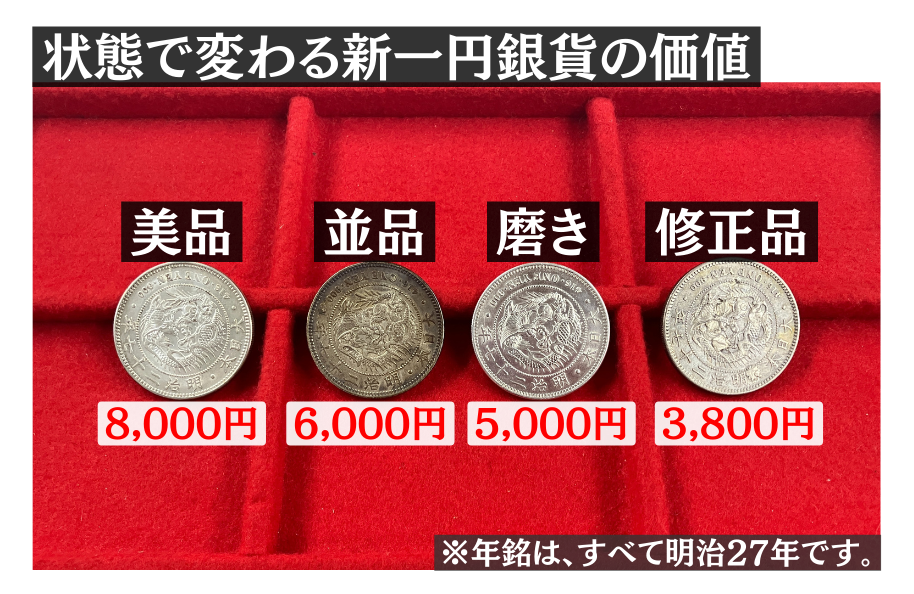 新1円銀貨の状態別の価値 買取価格