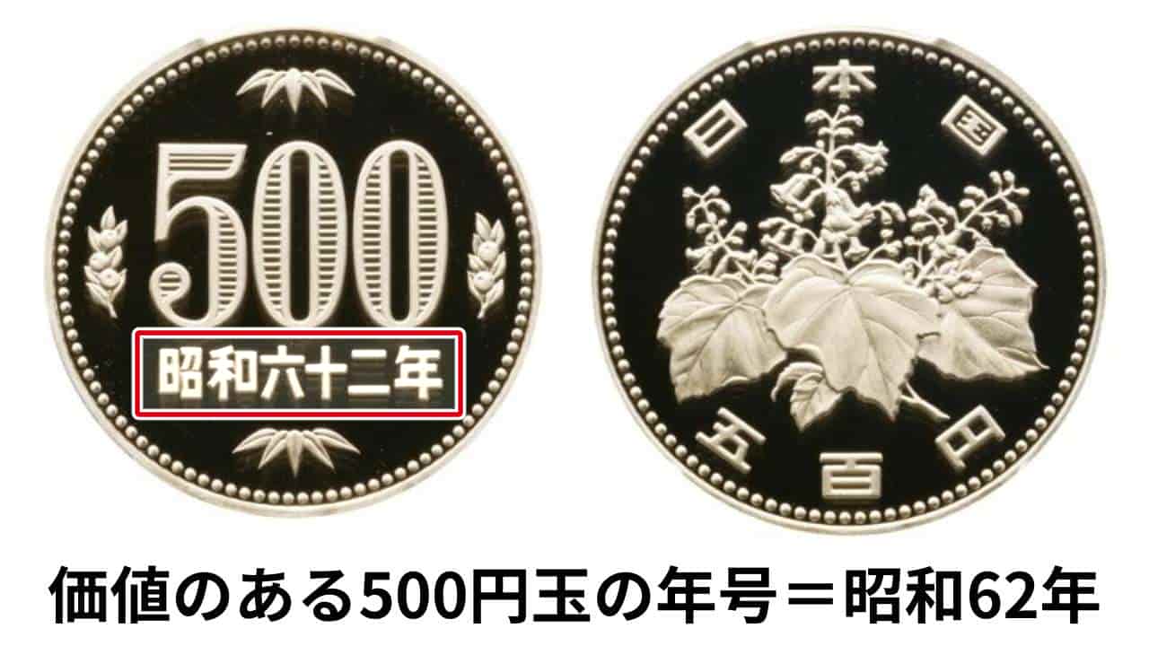 500円玉の価値のある年号は昭和62年