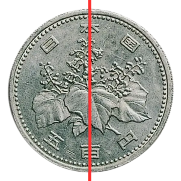 500円白銅貨傾打ちエラー表