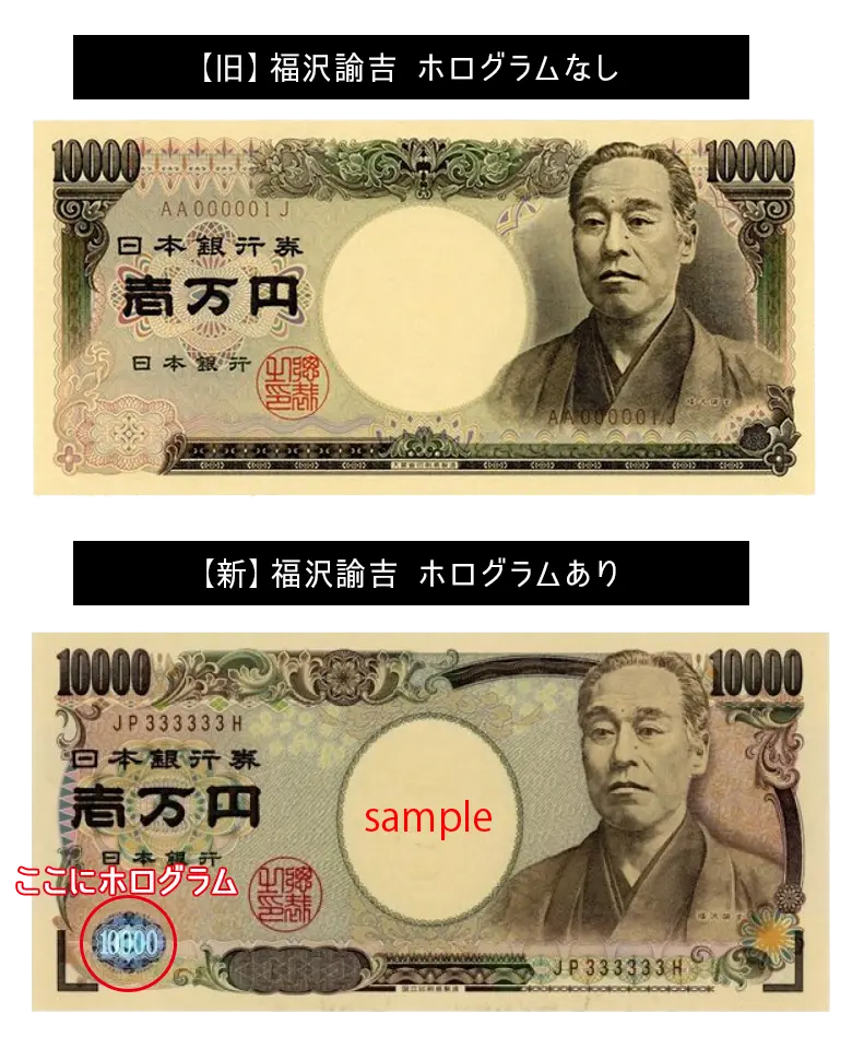 福沢諭吉一万円ホログラムありなし
