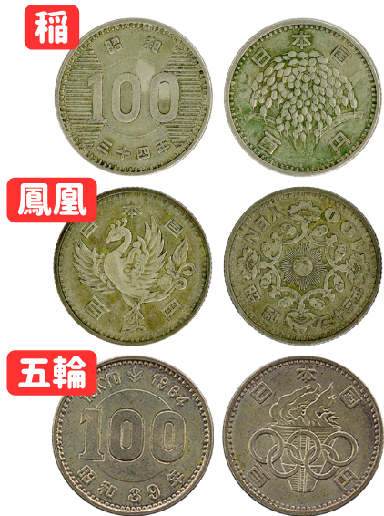 100円銀貨（鳳凰・稲・五輪）