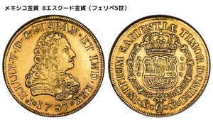 メキシコ金貨 8エスクード金貨(フェリペ5世)