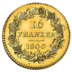 スイス　フランケン金貨裏