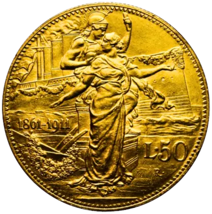 イタリア王国建国50周年記念金貨裏