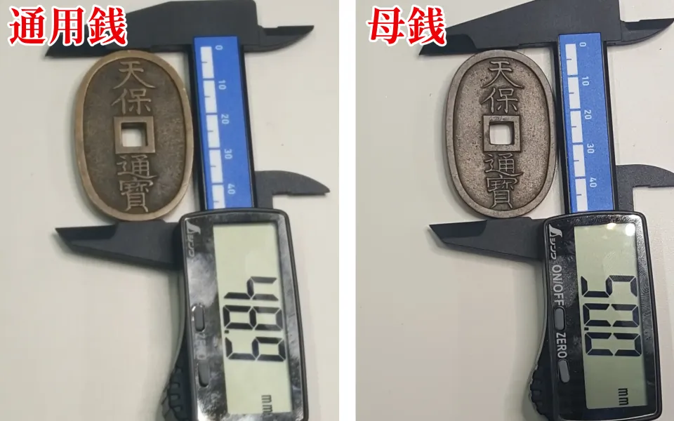 母銭と通用銭の大きさ
