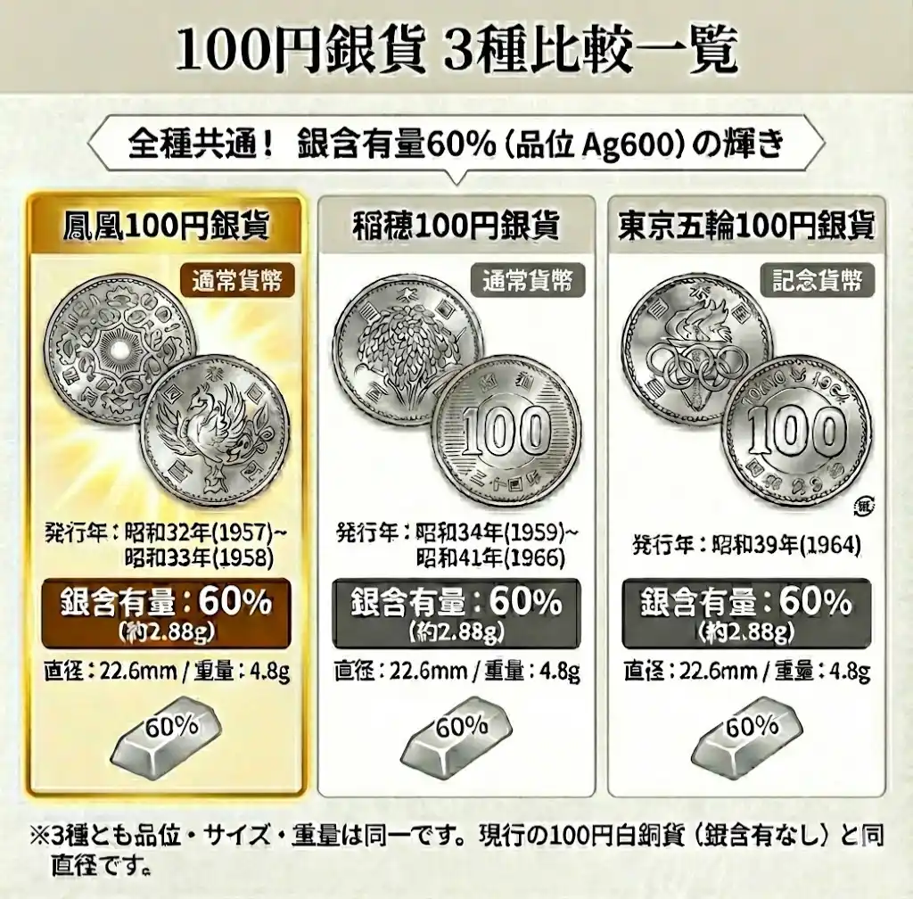 鳳凰100円銀貨の価値はいくら？昭和32～33年製造の旧百円玉 | 古銭買取