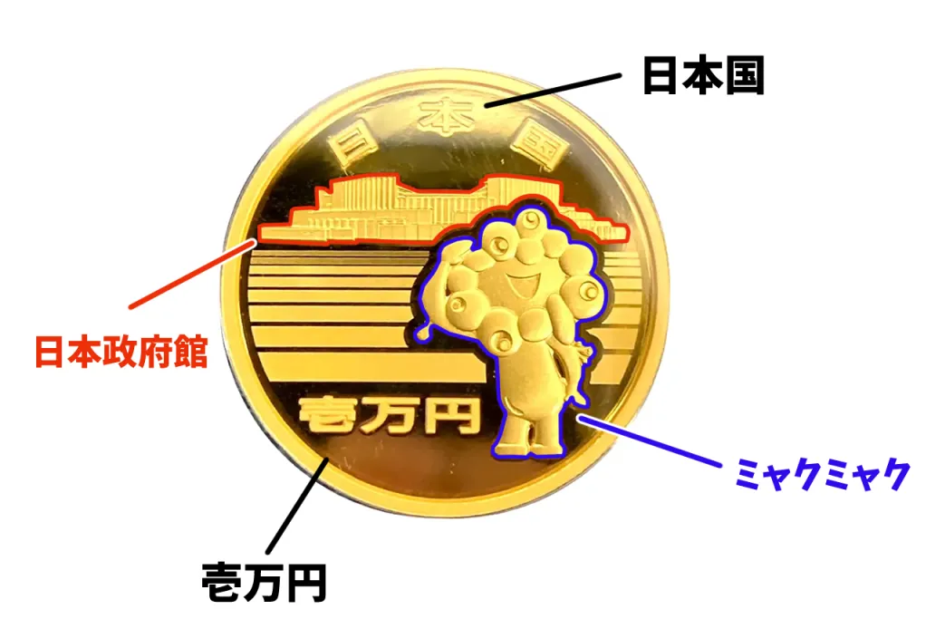 ミャクミャク金貨の表面
