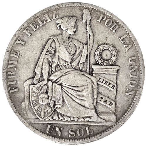 ペルー1ソル銀貨の表面