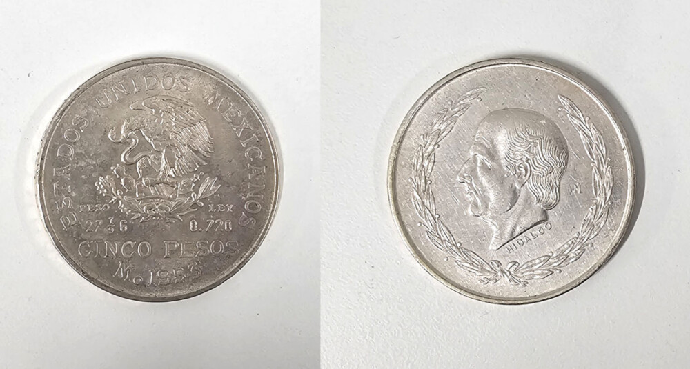メキシコイダルゴ5ペソ銀貨(大型)