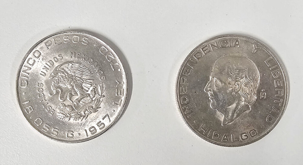 メキシコイダルゴ5ペソ銀貨（小型）