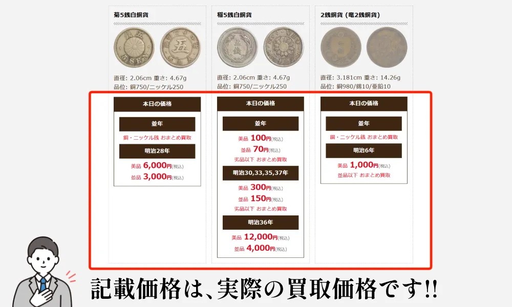 買取価格一覧表