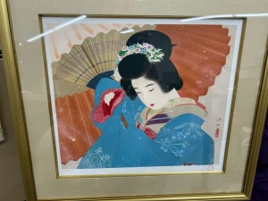 伊東深水「吹雪」リトグラフ